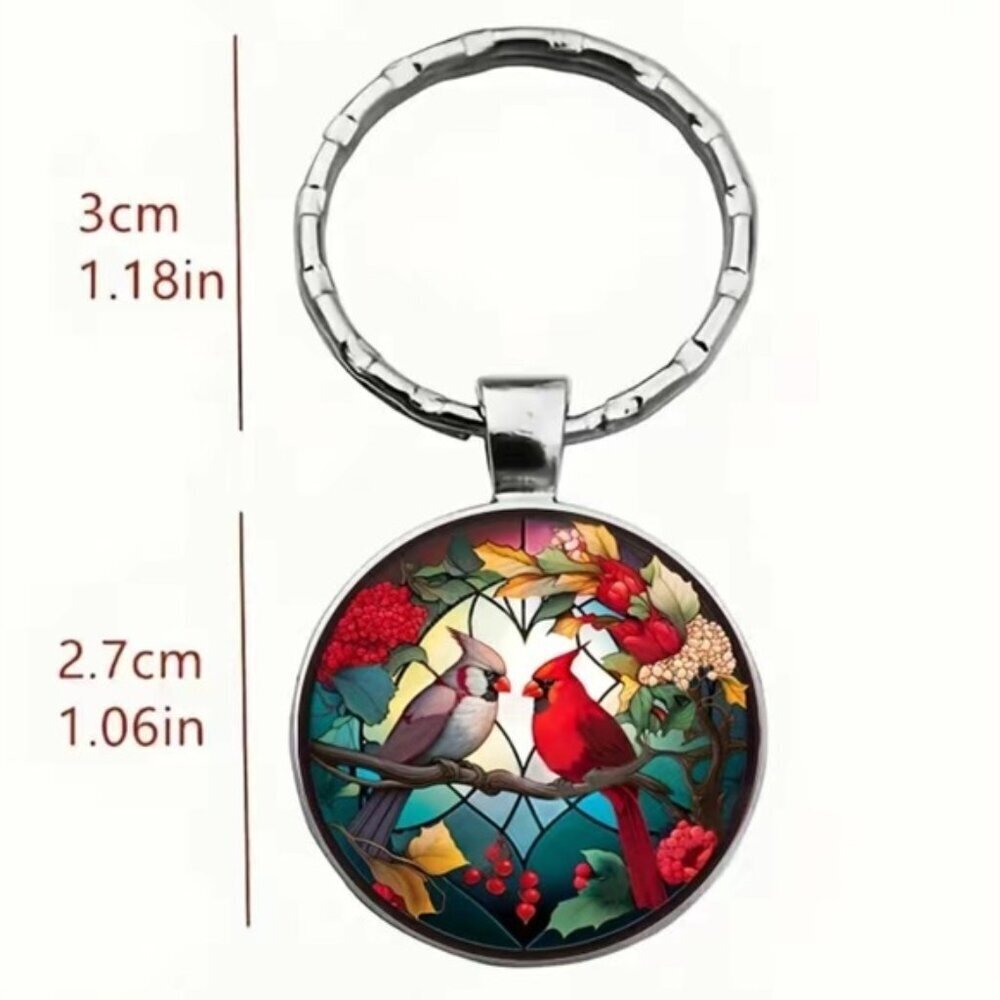 Cardinal Keychain Stained Glass Birds Motif Keyring Pendant Floral Multipurpose - Picture 3 of 15